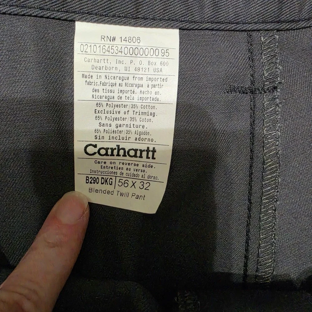 Carhartt Pants 56x32 Mens Grey Blended Twill Work Chino Straight Leg Flat Front